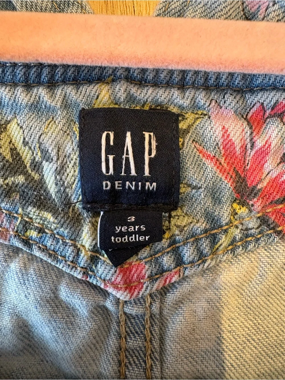 GAP Toddler Girls Floral Print Light Blue Denim Overalls 100% Cotton 3T
